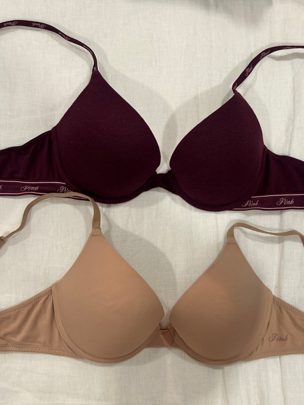 PINK Victoria's Secret Plum & Nude T-Shirt Bras Set